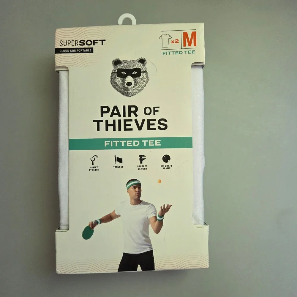 Pair of Thieves SuperSoft Fitted Tee 2-Pack Mens White Crew Neck Undershirts M